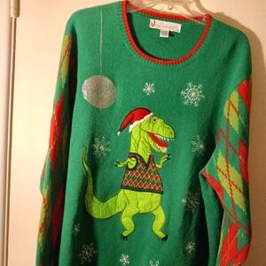 Dancing Dinosaur W/ Sequins Disco Ball- Unisex XXL green, red, silver - Like New